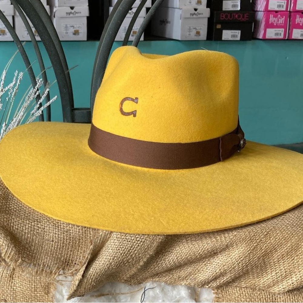 Mustard yellow Charlie 1 Horse wide brim hat